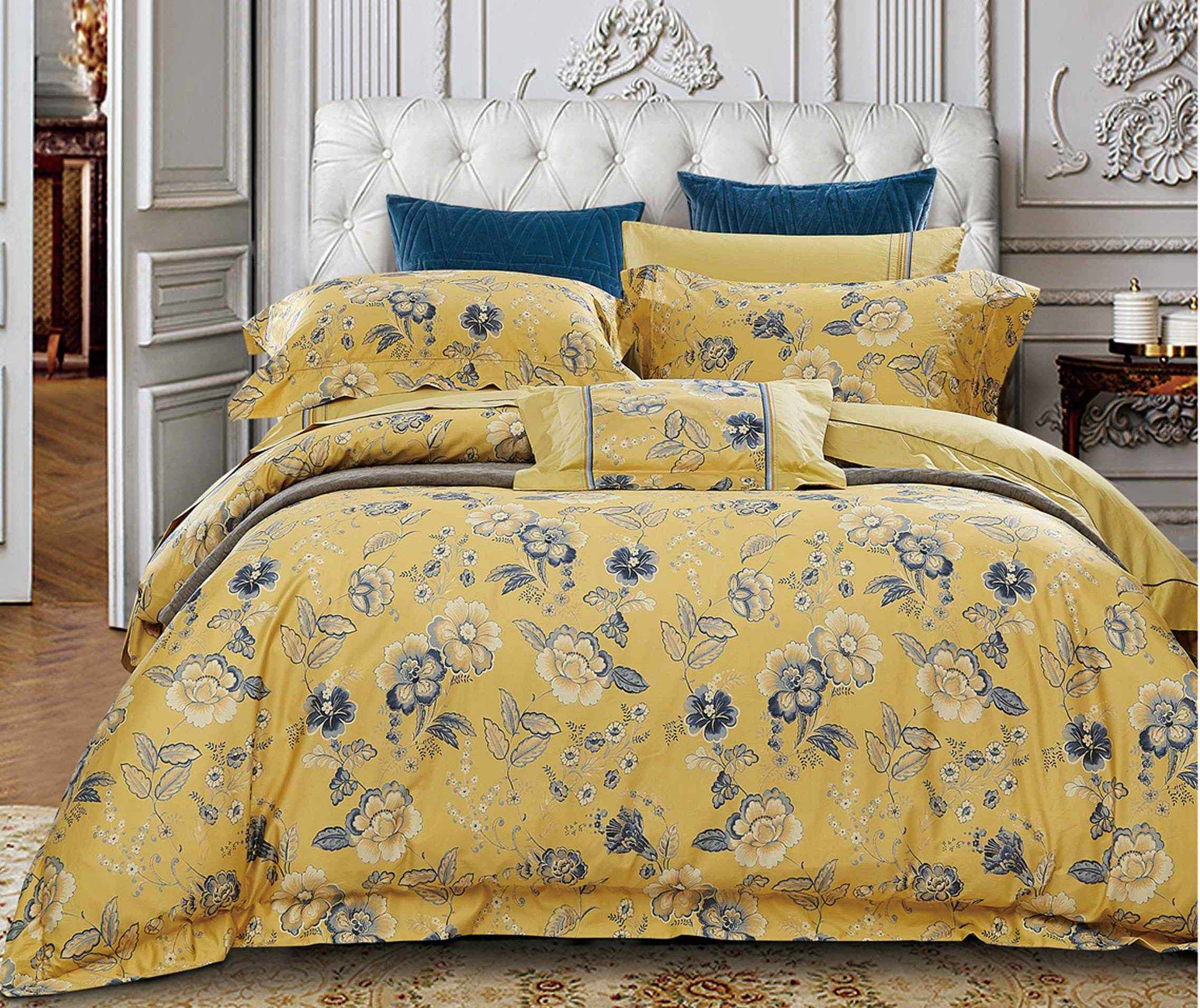 Daphne Fashionable Floral Bed Linen Yellow/Grey 171188 100% Cotton Printed image15
