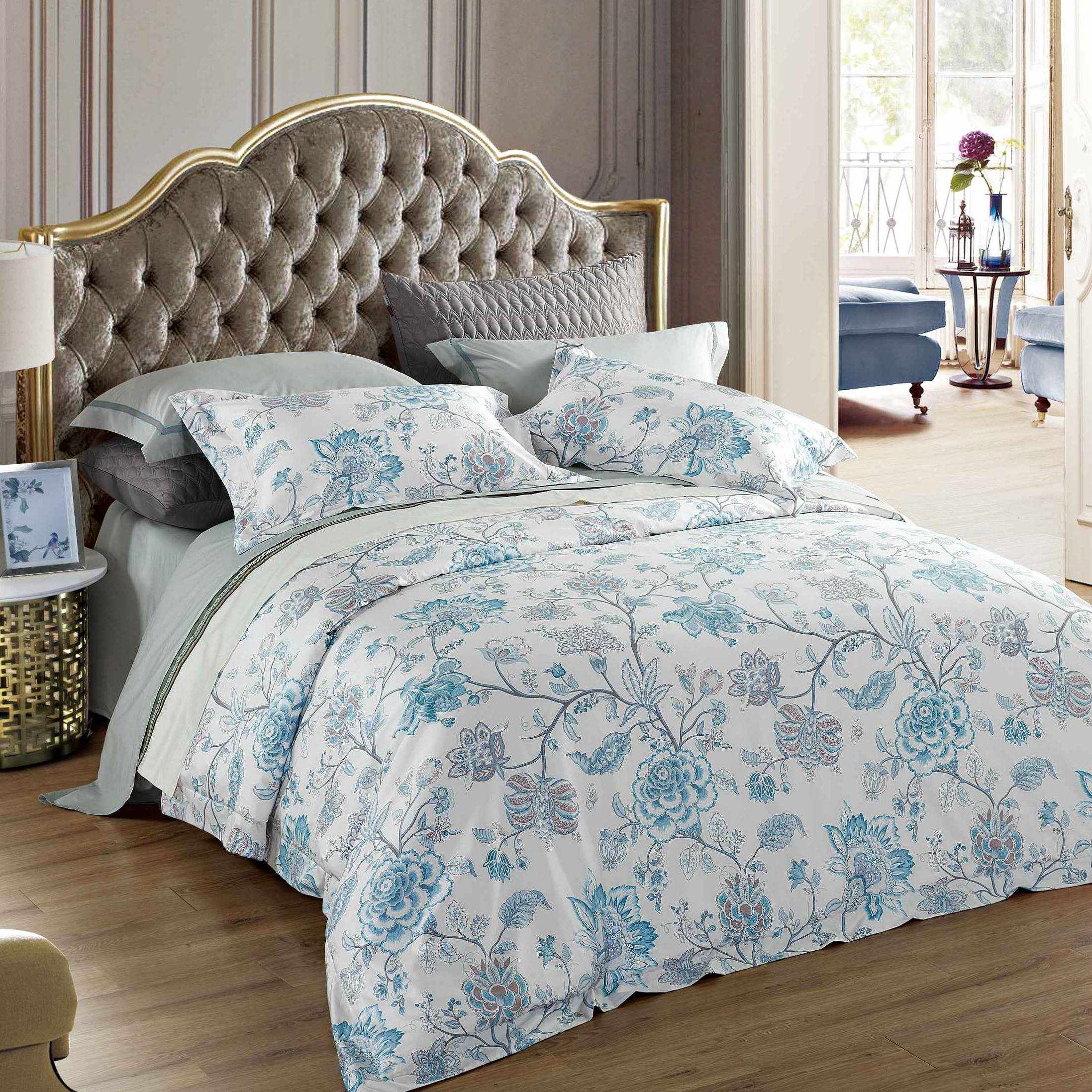 Daphne Blue Floral Pattern Printed Cotton Bedding Set 171152 100% Cotton Printed image92